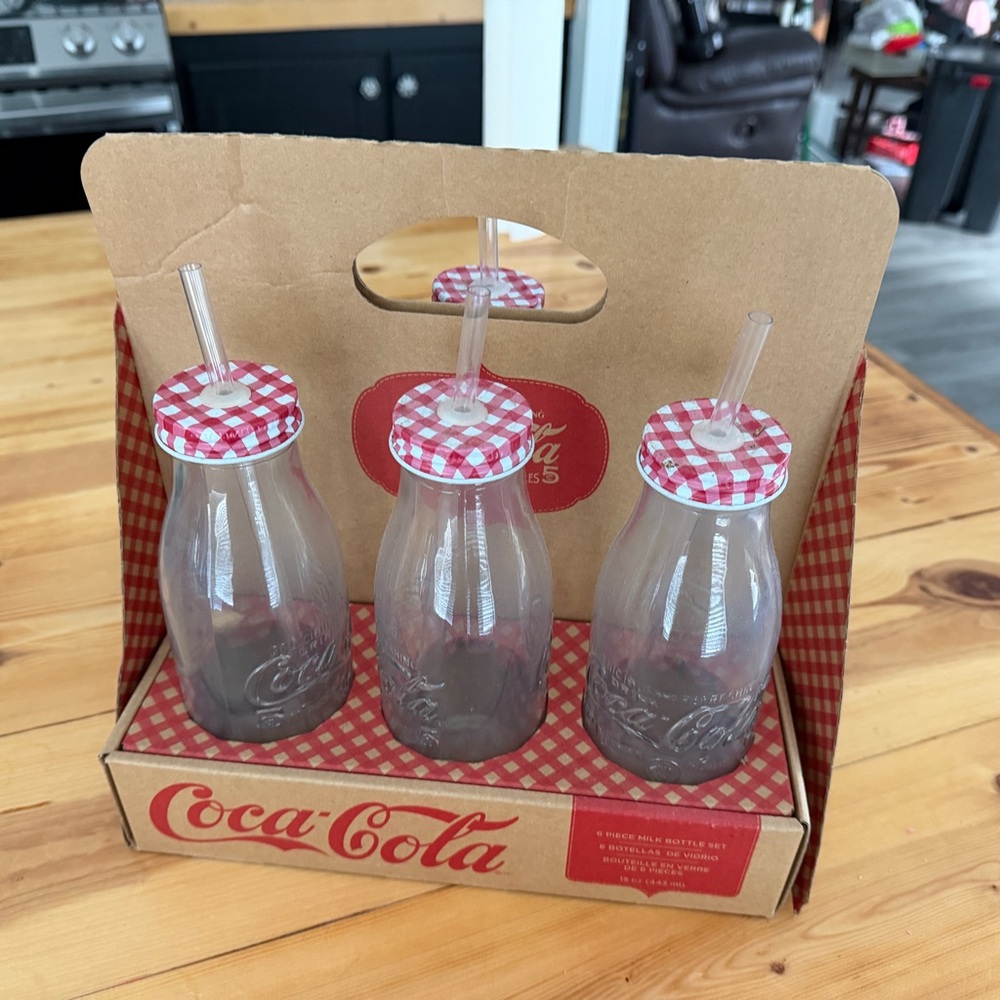 Coca-Cola Glass Bottles with Red Checkered Lids